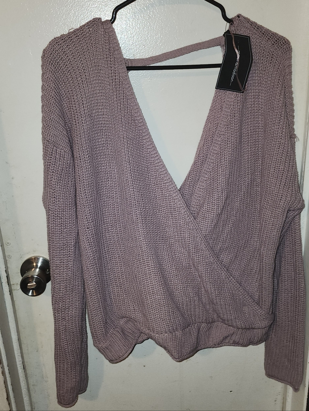 Wrap Front V-Neck Knit Sweater - Mauve